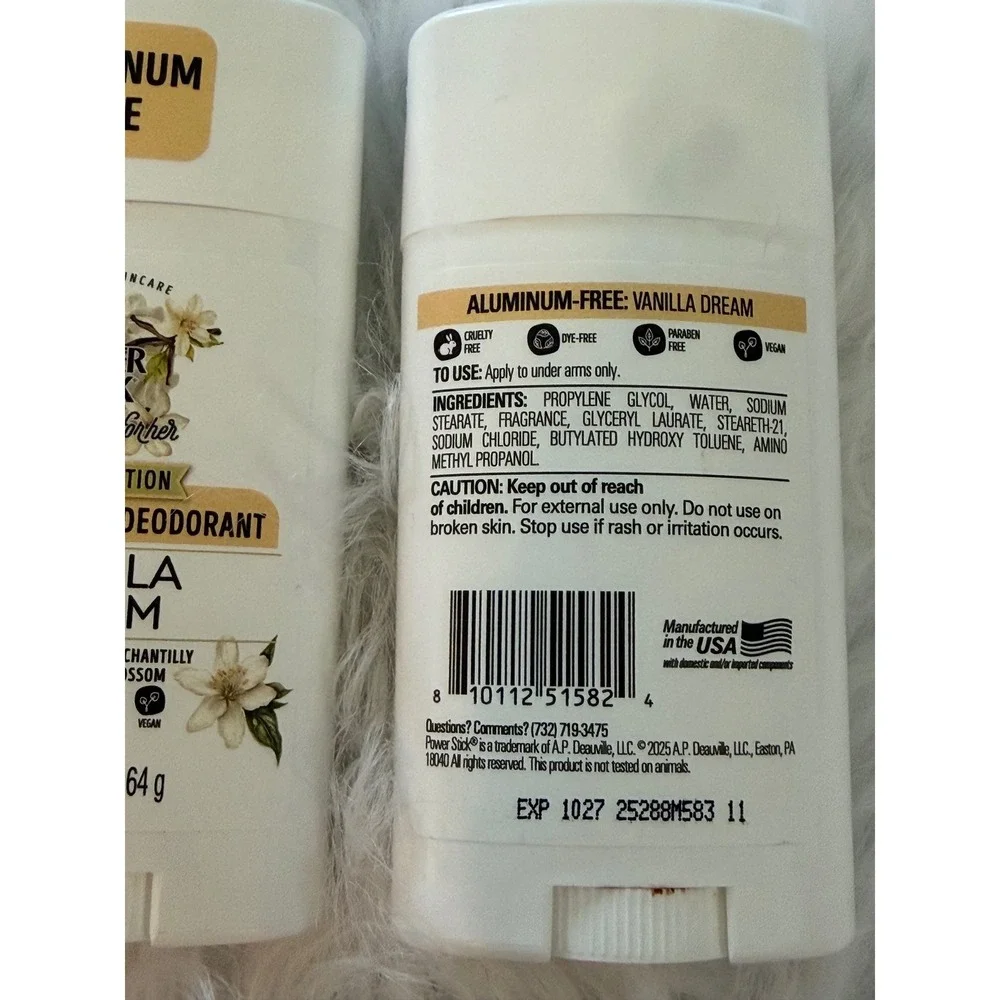 Power Stick For Her Vanilla Dream Aluminum Free Deodorant 2.25oz 2 Pack Limited